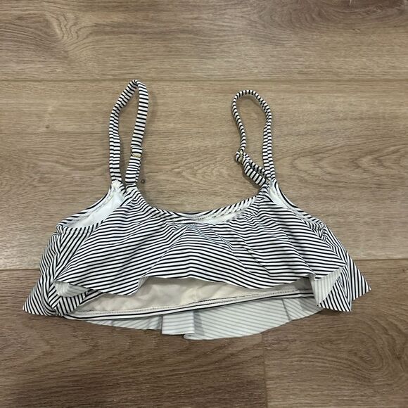 Xhilaration Thin White and Navy Stripe Ruffle Bikini Top - Picture 4 of 4